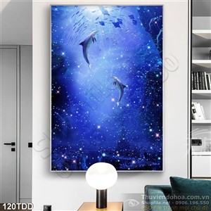 Tranh Đại Dương, cá heo 3D trang trí phòng ngủ
