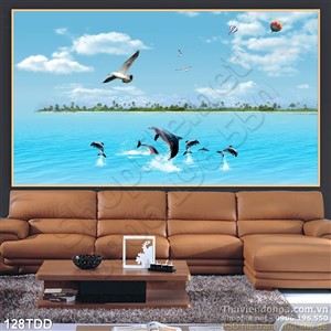 Tranh Đại Dương, cá heo 3D trang trí phòng khách