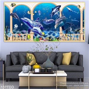 Tranh Đại Dương, cá heo 3D treo tường phòng khách