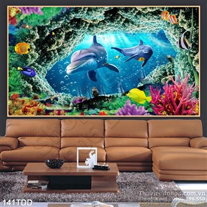 Tranh Đại Dương, cá heo 3D trang trí tương đẹp