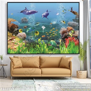 Tranh Đại Dương, cá heo 3D trang trí phòng khách