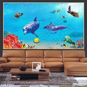 Tranh Đại Dương, cá heo 3D trang trí phòng trẻ em