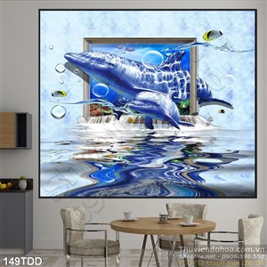 Tranh Đại Dương, cá heo 3D in gạch đẹp