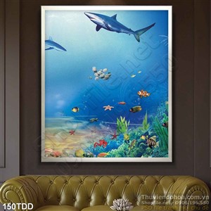 Tranh Đại Dương, cá heo 3D dán tường đẹp