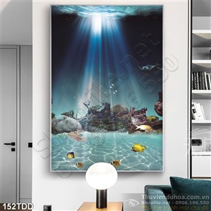 Tranh Đại Dương, cá heo 3D dán tường đẹp