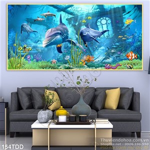 Tranh Đại Dương, cá heo 3D treo tường phòng khách