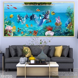 Tranh Đại Dương, cá heo 3D treo tường phòng khách