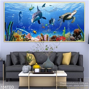 Tranh Đại Dương, cá heo 3D in gạch đẹp