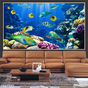 tranh in cá heo 3D trang trí phòng ngủ