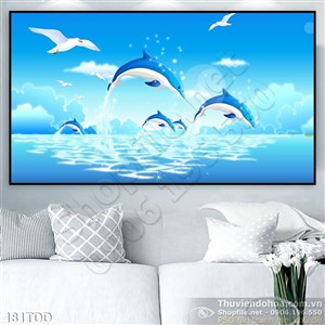 Tranh cá heo 3D phòng ngủ cho bé