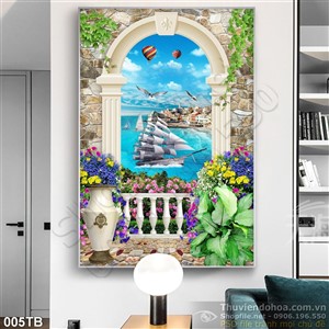 Tranh thuận buồm xuôi gió lan can ấn tượng 3d