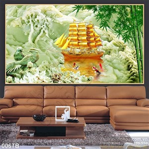 Tranh thuận buồm xuôi gió bằng vàng và nền giả ngọc decor