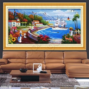 Tranh thuyền buồm xuôi gió sơn dầu châu âu 3d đẹp