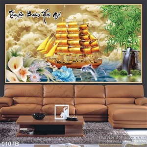 Tranh thuận buồm xuôi gió bằng vàng và nền 3d giả ngọc đẹp