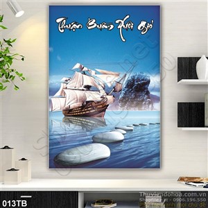 Tranh thuận buồm xuôi gió khổ dọc và hòn đá cuội psd