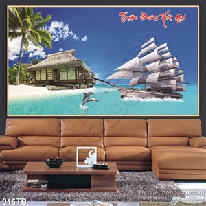 Tranh thuận buồm xuôi gió và ngôi nhà trên bãi cát trắng