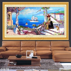 Tranh thuận buồm xuôi gió sơn dầu châu âu 3d đẹp ấn tượng cô gái