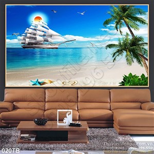 Tranh thuận buồm xuôi gió cảnh bình minh 3d đẹp