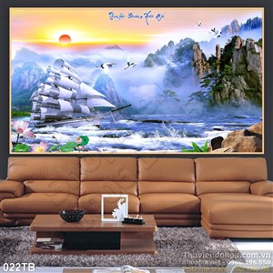Tranh thuận buồm xuôi gió phong thủy đẹp ấn tượng in uv file psd