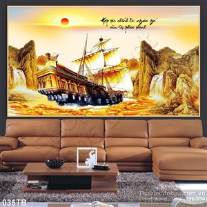 Tranh thuận buồm xuôi gió con thuyền cổ vượt biển lớn ý nghĩa