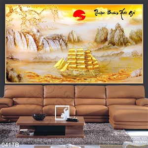 Tranh thuận buồm xuôi gió 3d wall sơn thủy nghệ thuật in uv