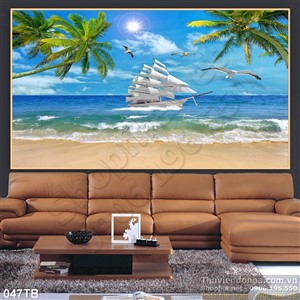 Tranh thuận buồm xuôi gió  bãi cắt trắng tinh và con thuyền màu trắng in uv psd