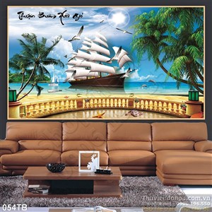 Tranh thuận buồm xuôi gió ban công và con thuyền lớn ngoài khơi