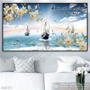 Tranh thuận buồm xuôi gió đoàn thuyền vào bào đẹp 3d in psd