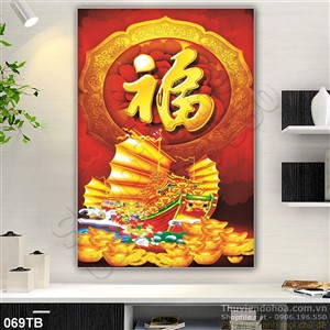 Tranh thuận buồm xuôi gió tài lọc con thuyền và thỏi vàng