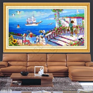 Tranh thuận buồm xuôi gió sơn dầu châu âu cậu bé ngắm biển khơi