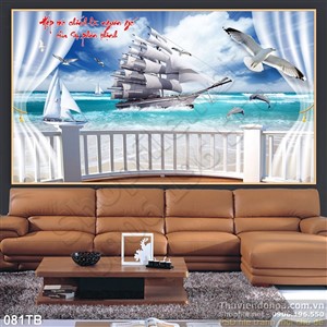 Tranh thuận buồm xuôi gió con thuyền lớn và con thuyền nhỏ 3d in uv