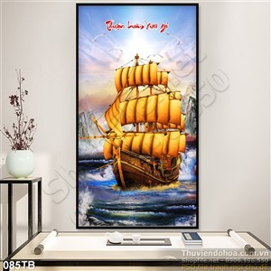 Tranh thuận buồm xuôi gió con thuyền gỗ khổng lồ 3d ấn tượng