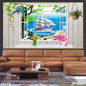 Tranh thuận buồm xuôi gió cửa sổ và con thuyền nhỏ in psd