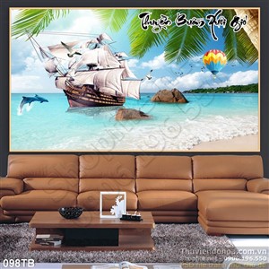 Tranh thuận buồm xuôi gió thuyền lớn neo đậu và khinh khí cầu