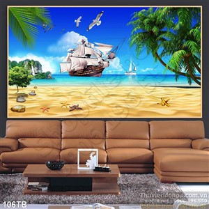 Tranh thuận buồm xuôi gió thuyền châu âu và cánh chim hải âu