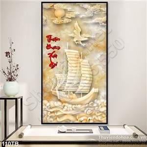 Tranh thuận buồm xuôi gió giả ngọc cảnh con thuyền vượt sóng lớn