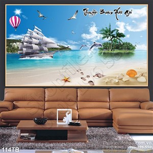 Tranh thuận buồm xuôi gió cá heo dẫn đường cho con thuyền lớn