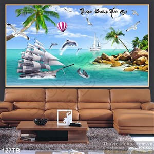 Tranh thuận buồm xuôi gió  bãi đá lớn cà cá đang chơi đùa 3d in uv