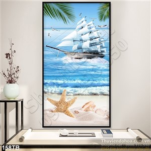 Tranh thuận buồm xuôi gió ngôi sao biển trên bãi cắt trắng in uv