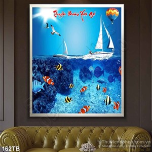 Tranh thuận buồm xuôi gió 3d cá nemo và con thuyền nhỏ