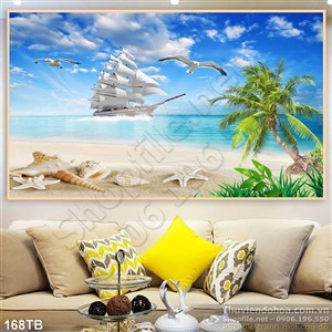 Tranh thuận buồm xuôi gió 3d yên bình cảnh con thuyền