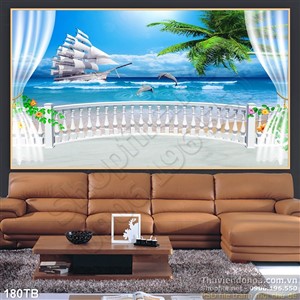 Tranh thuận buồm xuôi gió ban công trắng và biển khơi in uv psd