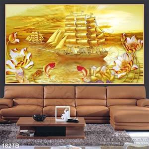 Tranh thuận buồm xuôi gió con thuyền vàng 3d đẹp ấn tượng