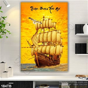 Tranh thuận buồm xuôi gió khổ dọc con thuyền đang chạy trên biển