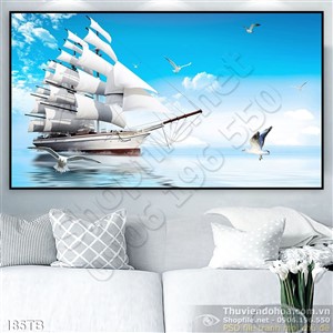 Tranh thuận buồm xuôi gió tàu lớn và con chim hải âu
