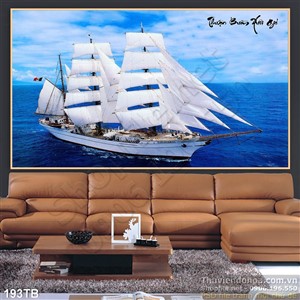 Tranh thuận buồm xuôi gió chiếc thuyền ngoài đại dương in uv