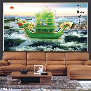 Tranh thuận buồm xuôi gió thuyền rồng giả ngọc vượt sóng dữ in psd