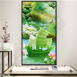 Tranh thuận buồm xuôi gió giả ngọc 3d in uv con thuyền rồng