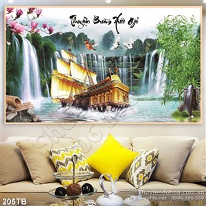 Tranh thuận buồm xuôi gió thuyền lớn và con thác dữ psd