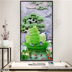 Tranh thuận buồm xuôi gió thuyền rồng buồm giả ngọc 3d đẹp mắt